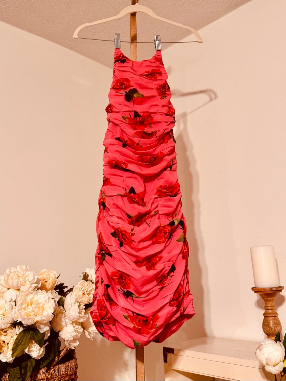 Pink Floral Ruched Slip Dress - Picture 2 of 13